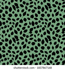 Colección de silueta de hojas negras sin brillo. fondo verde de estilo escandinavo natural. decoración de temporada. Se puede utilizar para tapizar telas de regalo. Ilustración del vector