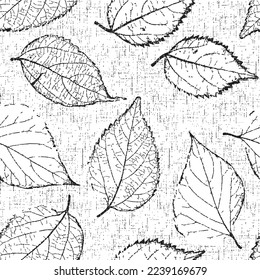 Seamless pattern with black leaves. Summer Hand drawn illustration Seamless light try leaf pattern. Vector illustration.