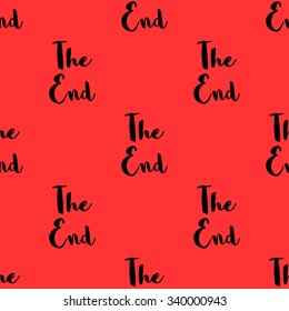 Seamless pattern with black lettering The End, on a bright red background.