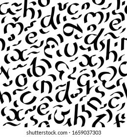 Seamless pattern of black letters. Doodles hand-drawing. Letters on dark Background. Vector.