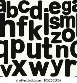 Seamless pattern with black letters on white background
