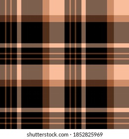 Seamless pattern in black, light brown and beige colors for plaid, fabric, textile, clothes, tablecloth and other things. Vector image. 
