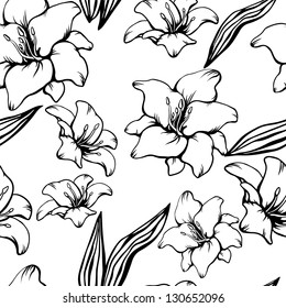 Seamless pattern with black lilies on a white background-vector