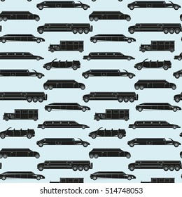 Seamless pattern with  black limousines on the blue background.