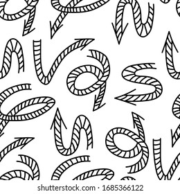 Patrón transparente con flechas de línea negra sobre fondo blanco. Signo de doodle. Esbozar símbolos de contorno de curva. Elementos de diseño gráfico de negocios. Puntero. Ilustración vectorial para tela, textil, papel.