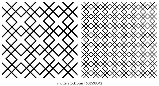 Seamless pattern of black line. Single pattern is shown in the left. The example of assembly seamless is shown in the right.  