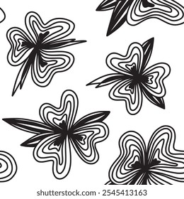Seamless pattern with black lined flowers. Floral texture. Abstract background, minimalist wallpaper, simple print for fabric, for textile and wrapping paper. Abstract wallpaper with black flowers