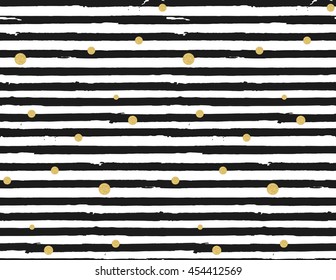 Seamless pattern of black lines with gold dots. Premium pattern for invitations, fabric cover.