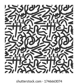Seamless pattern of black lines of scrawl.