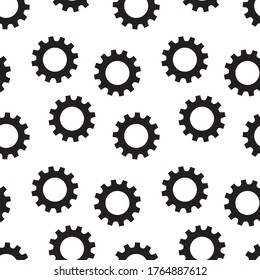 Seamless pattern black machinery mechanism on a white background