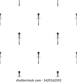 Seamless pattern with black magic staff icon on white background. Magic wand, scepter, stick, rod. Vector illustration for design, web, wrapping paper, fabric, wallpaper.