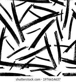 Seamless pattern with black marker brushstrokes in abstract shapes on white background. Vector illustration