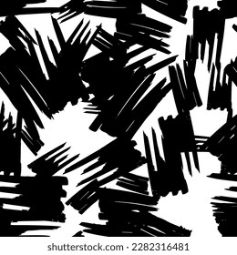 Seamless pattern with black marker scribbles on white background. Vector illustration