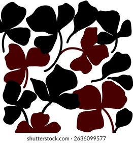 Padrão contínuo de flores e folhas pretas e maroons, desenho à mão preto e maroon floral fundo Vetor ilustração para tecido, cortina, almofada, papel de parede, decoração, tapete, cartão, capa etc 