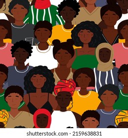 Seamless pattern with black men and women. African American people.