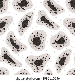 Seamless pattern with black mold spots. Toxic mold spores. Fungi and bacteria. Black fungus outbreak. Mucormycosis disease. Isolated vector illustration on white background.