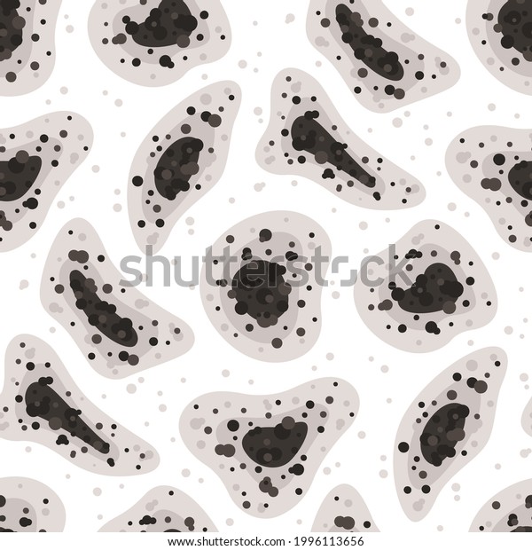 Seamless pattern\
with black mold spots. Toxic mold spores. Fungi and bacteria. Black\
fungus outbreak. Mucormycosis disease. Isolated vector illustration\
on white background.