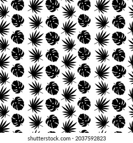 Seamless pattern with black Monstera leaves