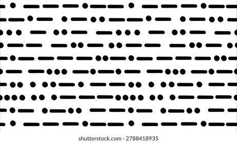 Seamless pattern of black morse code dots and dashes on a white background, representing secret communication and encryption.
