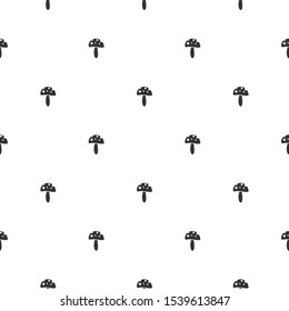 Seamless pattern with black mushrooms silhouettes. Black ornament. Halloween wallpaper isolated on white. Vector illustration. Autumn harvest clip art.