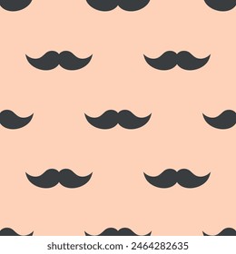 Seamless pattern with black mustaches on beige background. Repeating wallpaper with simple classic moustaches silhouettes. Vector illustration.