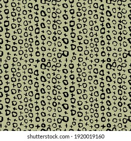 Seamless pattern with black noughts and crosses on a green background.