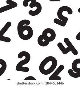 Patrón sin brillo con números negros para papel decorativo, textil, fondo web. Ilustración vectorial aislada en fondo blanco. 