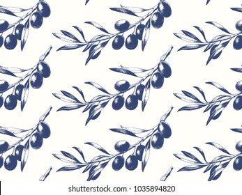 Seamless pattern with black olive branches. Elegant vector background.