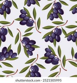 Seamless pattern with black olives. Light background. Vector.