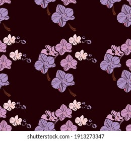 seamless pattern black orchid branches with flowers applique lilac vector 