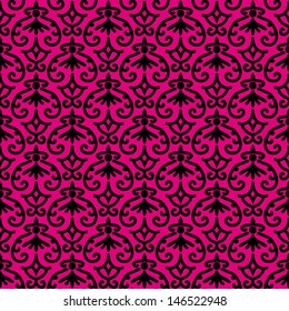 Seamless Pattern With Black Ornament On Pink Background