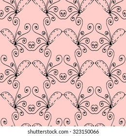 Seamless Pattern With Black Ornament On Pink Background