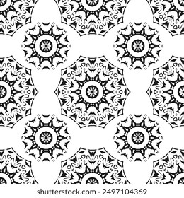 Seamless pattern with black outline drawing on white background. Version 3. Vector illustration