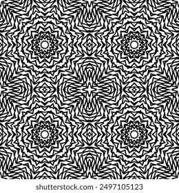 Seamless pattern with black outline drawing on white background. Vector illustration