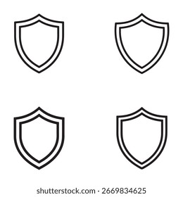 Padrão contínuo de ícones de escudo de contorno preto.