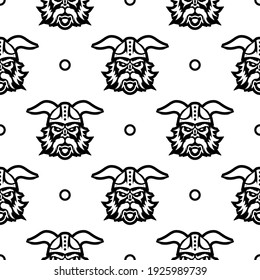 Seamless pattern with a black outline of a viking head. Good for backgrounds, textiles, brown paper, and postcards. Vector 