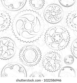 Seamless pattern with black outlined gears and cogs on white background. Classic designed vector illustration for banner, card or web decorations.