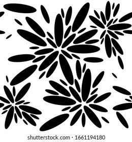 Seamless pattern with black ovals on a white background. Floral print. Isolated geometric. Great for fabric, wallpaper, textile, wrapping. Vector illustration.
