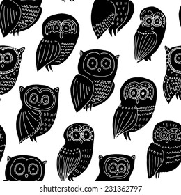 seamless pattern with black owl