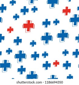 Seamless pattern with black painted cross shapes. Abstract seamless texture painted hand-made cross.