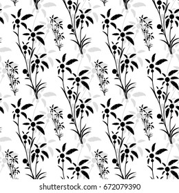 Seamless pattern of black palm trees on a white background