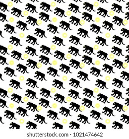 Seamless pattern with Black panther on white background,Vector.