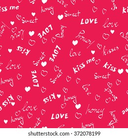 seamless pattern in black pen with hearts and words of love