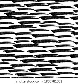 Nahtloses Muster mit schwarzen Pinselstrichen in abstrakten Formen auf weißem Hintergrund. Vektorgrafik
