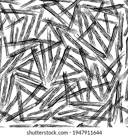 Seamless pattern with black pencil brushstrokes in abstract shapes on white background. Vector illustration