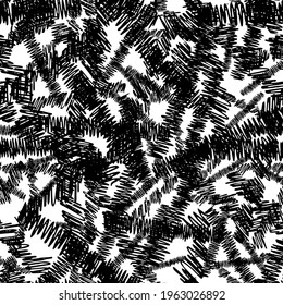 Seamless pattern with black pencil brushstrokes in abstract shapes on white background. Vector illustration