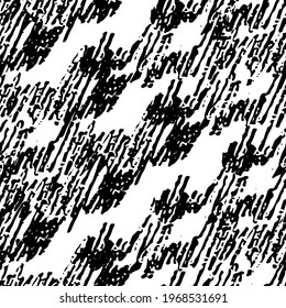 Seamless pattern with black pencil brushstrokes in abstract shapes on white background. Vector illustration
