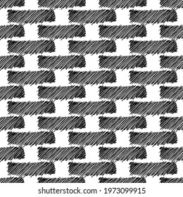 Seamless pattern with black pencil brushstrokes in abstract shapes on white background. Vector illustration
