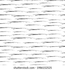 Seamless pattern with black pencil brushstrokes in abstract shapes on white background. Vector illustration