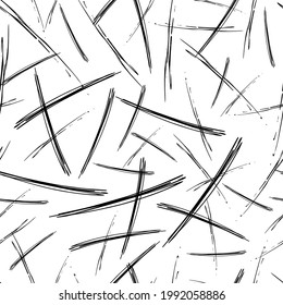 Seamless pattern with black pencil brushstrokes in abstract shapes on white background. Vector illustration